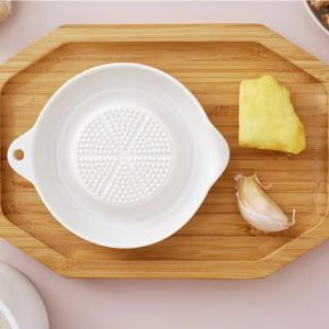 Manual Ceramic Ginger Grater Round with Flow Guide Port Garlic Masher Multi-functional Household Wasabi Grinding Dish Fruit Puree