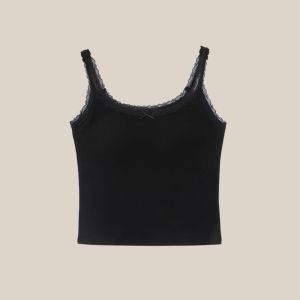 Koey Camisole เสื้อกล้ามยาว สายเดี่ยว คลิปลูกไม้ มีโบกลางอก มีบราในตัว ไม่ต้องใส่บราไม่ต้องติดซิลโคน