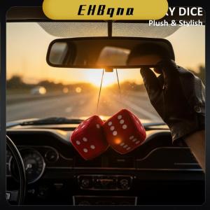 EHBqna[COD] 2 Plush Dice Toys Velvet Car Hanging Decoration Soft Stuffed Pair with Suction Cup for Rearview Mirror Pendant Ornament Interior
