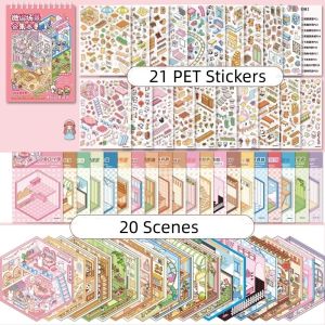 FEELING WELL Phim hoạt hình Sách dán cảnh quan Tự làm Capybara Tem nhãn cảnh cabin túi 3D Tem nhãn văn phòng phẩm Dễ thương Bộ Kit Scrapbook Cảnh Thu Nhỏ Quà sinh nhật