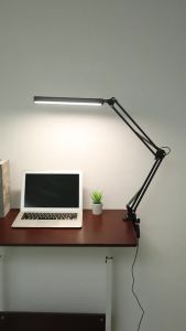 LED Adjustable Arm Desk Lamp with Clip for Home Office Eye Care 3 Colors 10 Brightness Levels