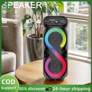 【HOSPORT】Bluetooth-Compatible Speaker Karaoke Speaker with RGB Light Portable Boombox USB/TF Wireless Speaker for Outdoor Camping【1-3 days delivery】