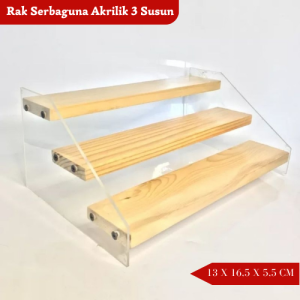 Rak akrilik 3 tingkat /Rak cosmetic organizer/Rak parfum/Rak lipstik Murah Rak Kayu 3 Susun Akrilik BENING Kayu Aesthetic Tempat