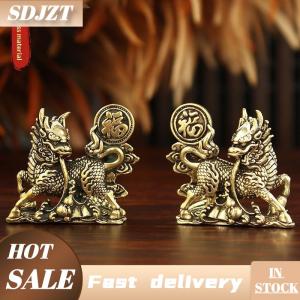 SDJZT 2 cái bộ Brass Fu nhân vật Kirin nhỏ trang trí nhà văn phòng copperware trà Pet trang trí