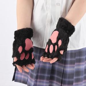 New Kawaii Women Warm Cat Gloves Fashion Girls Cat Claw Paw Plush Mittens Soft Plush Short Fingerless Half Finger Winter Gloves