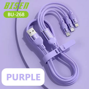 BISEN BU-268 3 in 1 Fast Charging Cable 6A Speed 1 Meters Nylon Braided Cable Anti-Breakage
