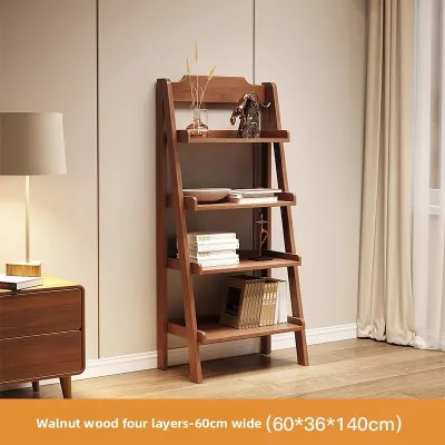 Rack Nordic Walnut Solid Wood Bookshelf Floor-standing Simple Ladder-shaped Living Room Storage Rack Balcony Flower Stand Storage Small Bookcase Gushiyo02 Sg