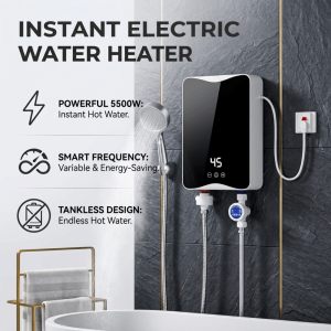 LFPLYQ 5500W Instant Electric Water Heater Intelligent Automatic Variable Frequency Small Shower Water Heater Multi-purpose with LED Screen Display Tankless Electric Hot Water Heater Household
