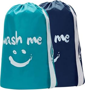 HOMEST 2 Pack XL Wash Me Travel Laundry Bag Dirty Clothes Organizer Large Enough to Hold 4 Loads of Laundry Easy Fit a Laundry Hamper or Basket