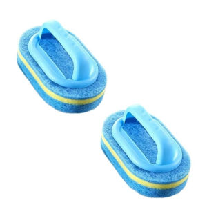 Buy 1 get 1 Multifunctional Strong Brush Bathroom Tile Cleaning Brush Multi-Use Scrub Brush with Handle for Kitchen Pot Stove Wall Clean Cleaning Brush Magic Sponge Decontamination Bath Brush Sponge Eraser Cleaner for Kitchen