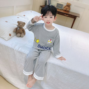 Ya zhou dài dễ thương in hoạt hình tay áo dài Bộ đồ ngủ cho bé trai mềm mại thoáng khí cotton pha trộn đồ ngủ xuân thu trẻ em mặc nhà