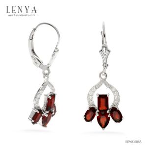 LENYA ต่างหูพลอยโกเมน เสริมด้านใจแกร่ง สำเร็จ มั่นคง ขนาด 6x4 มิล ตัวเรือนเงินแท้925 ชุบทองคำขาว