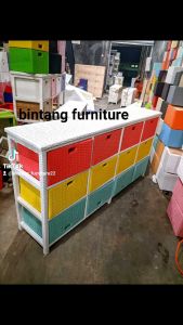 Ready Stok Lemari Rotan Sintetis 5 Laci DVD Meja Tv Minimalis Modern Murah