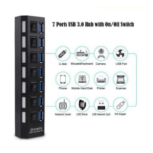 USB hub 7 port output ON OFF saklar lampu USB2.0 Charger Universal Kabel