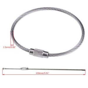 20Pcs 1.5*150mm Stainless Steel Wire Key Ring Twist Screw Locking Keyring Loop Keychain Cable