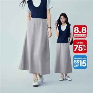 Giordano Women Elastic waist maxi skirt Free Shipping 18466003