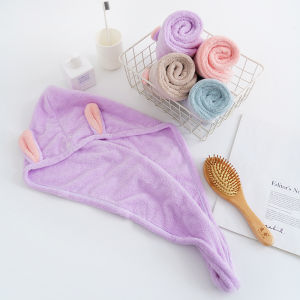 PUKEKO Rabbit Ears Quick-Dry Hair Towel Turban Shower Towel High Absorbent Microfiber Hair Drying Towel with Buttons Bath Cap Dry Hair Hat