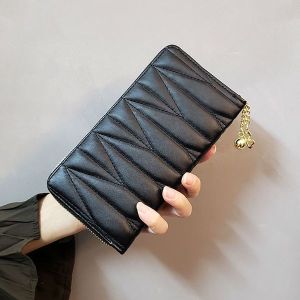 Azgalery D83 / Dompet Panjang Wanita Bertali Pendek Resleting Tempat Penyimpanan Uang Kartu Koin Multifungsi Banyak Ruang Bahan Kulit PU Women Wallet Trendy / COD