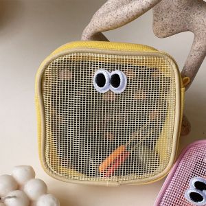 Excites For Men For Girls กระเป๋าเครื่องสำอางแบบตาข่ายน่ารักโปร่งใสกระเป๋าเข้าห้องน้ำดูแลผิวความจุมากกระเป๋าสะพายไหล่แบบ DIY กระเป๋าเก็บของเกาหลีกระเป๋าเครื่องสำอางแบบตาข่ายกระเป๋าเก็บของ