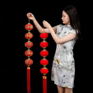 LITUILI Thủ công Đồ treo đèn lồng đỏ năm mới Treo Bóng đỏ Dây Đèn Lồng Di động Phong cách Trung Quốc Dây bóng trang trí Đồ dùng cho bữa tiệc