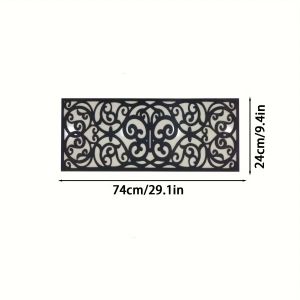 Elegant Black Rubber Non-Slip Stair Treads - Self-Adhesive Cutout Design 73.66x23.88cm with Scroll Pattern for Home & Garden Safety