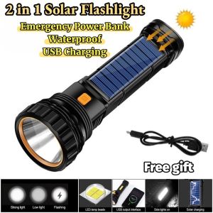 LED Solar Powered Flashlight Extremely Bright 3 Modes USB Charging with COB Side Light Handheld Lamp