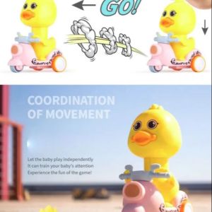 Pull Back Cars for Toddlers Press and Go Yellow Duck Motorcycle Toy with 360° Rotating Head Cartoon Animal Clockwork Pull Back Inertia Toys Birthday Gift for Kid Teen Boy and Girl