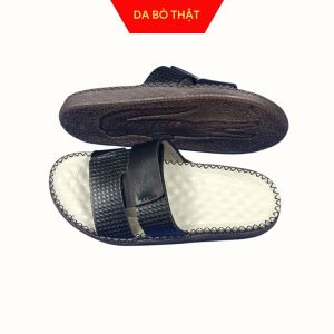 Dép nam quai ngang da bò bản trẻ thời trang Cậu Chủ BN039 đế doctor may viền xung quanh