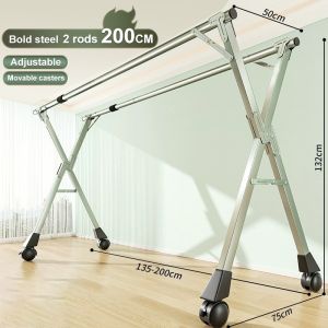 Foldable/Extendable Stainless Steel 240cm double pole Cloth hanger With wheels | Cloth drying Rack | Ampaian baju