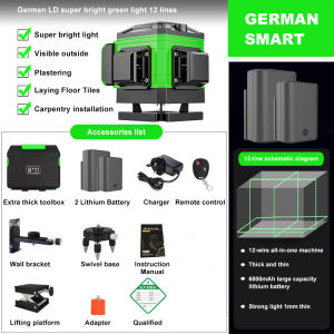 5/12/16 Line  Laser Level Green Light 4D Self-Leveling 360° Rotary  Cross Auto Measuring 12 16 Line Green Light Laser Level Auto Measurement Tool 激光水平仪