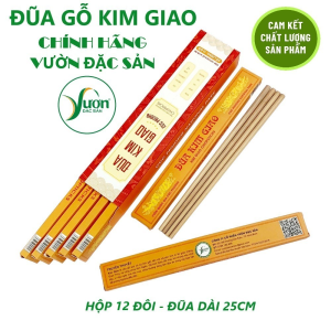 ĐŨA KIM GIAO dài 25cm (Hộp 12 đôi) Đũa gỗ quý từ Rừng Cúc Phương Ninh Bình cam kết chất lượng sản phẩm - Vườn Đặc Sản