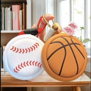 WP💓💛💖 New Cartoon Sporty Storage Bag Basketball Football Keychain Coin Purse Volleyball Baseball Key Ring Wallet Earphone Case