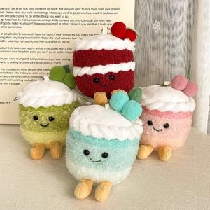 Cute Cherry Cake Plush Keychain Cute Bag Pendant Mini Dessert Cake Keychain Charms Keychains Girls Gifts