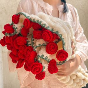 MMLUCK Warm Rose Bouquet Blanket Fleece Soft Floral Throw Blanket Fashion Finished Crocheted Flower Blanket Festival Gift