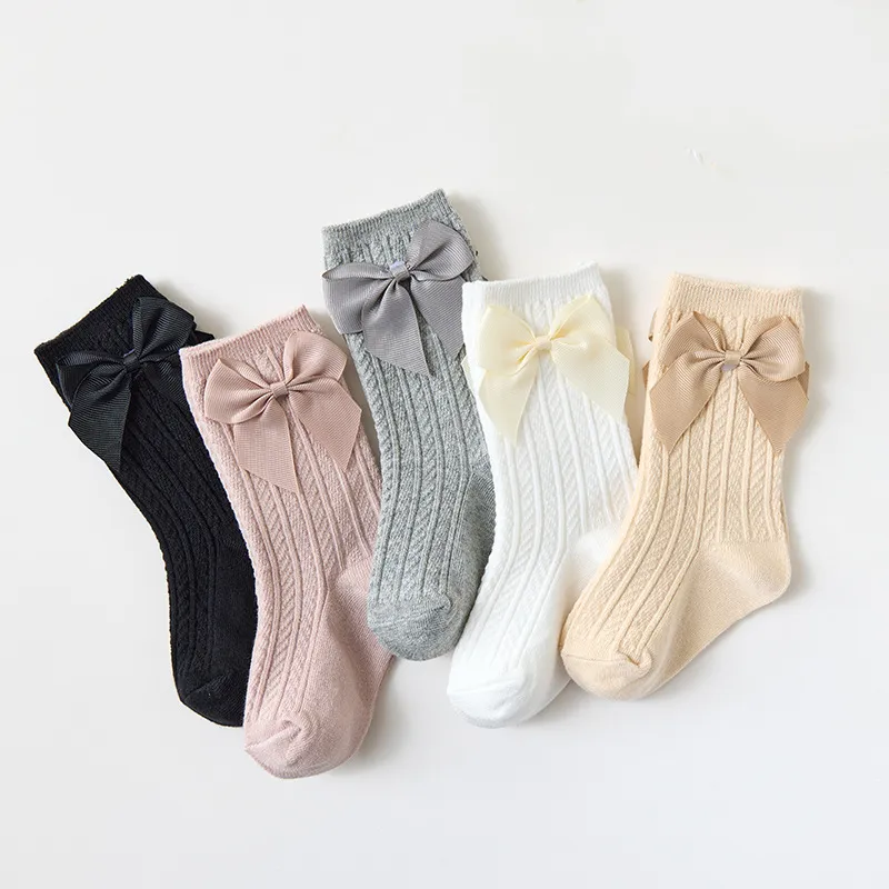 Denoswim 0-12 Months Solid Color Baby Socks With Bows Soft Warm