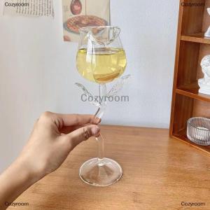 [COD] Cozyroom แก้วไวน์แดงรูปกุหลาบแก้วไวน์รูปกุหลาบพร้อมใบกุหลาบสี150 400มล. ถ้วยค็อกเทลไวน์แดงทรงกุหลาบ
