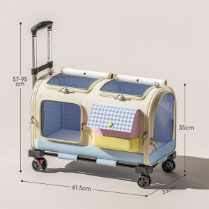 DewyBabe Pet Carrier Trolley Backpack Large Expandable Cat Dog Travel Bag Pull Handle Ventilated Foldable Rumah Tangga