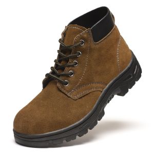 รองเท้าหนังแท้ผู้ชาย ส่วนบนของหนังกลับ ป้องกันการชนและการเจาะ รองเท้านิรภัยที่อบอุ่น รองเท้าประกันแรงงานยาง