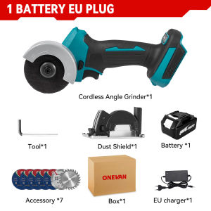 ONEVAN 3 Inch Brushless Electric Angle Grinder Speed Adjustment Cordless Polishing Cutting Woodworking Power Tool For Makita 18V Battery