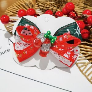 TUmama กิ๊ฟติดผมโบว์คริสต์มาสน่ารักสำหรับเด็กที่มีดีไซน์ซานตาและตุ๊กตาหิมะเครื่องประดับผมไฟประดับเทศกาล