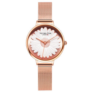 2 Years Warranty VICTORIA HYDE London Waterproof Stainless steel Strap mesh Genuine Leather Women Watches Circular Japan Quartz Movement Original 3D Daisy