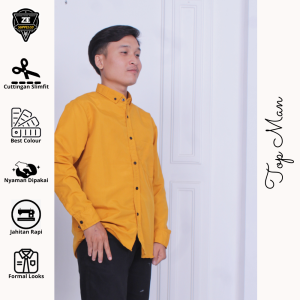kemeja polos pria warna kuning kunyit mustard gold lengan panjang dan pendek bisa couple