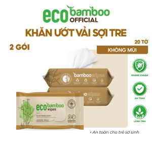 [ECOBAMBOO OFFICIAL]_Combo 02 Gói Khăn Ướt EcoBamboo Vải Sợi Tre Sinh Thái Kháng Khuẩn Gói 20 Tờ Dùng Cho Da Nhạy Cảm