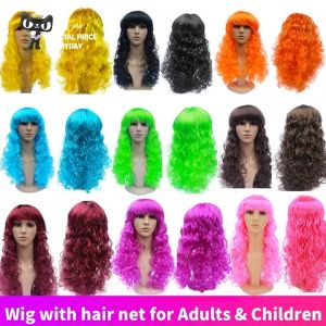 Black Long Curly Fluffy Halloween Wig for Women Synthetic Heat Resistant Fiber Cosplay Costume Wig for Witch Vampire Party Dress Up Natural Soft Adjustable Breathable Cap