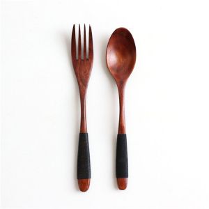 BLACKON Handmade Wooden Cereal Utensil Kitchen Supplies Rice Tableware Spoon Fork Dinnerware Sets