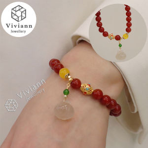 Viviann Original 8mm Red Agate Charm Bracelets & Bangles Jade Crystal Beads Strand Bracelets Women Fine pendant Jewelry Bracelet For Women Gift Mother