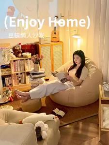 FFBH With Footrest Bean Bag Sofas Lazy Detachable Movable Beanbag Sofas Single Comfortable Living Room Sofa Home Decorative Furniture 5B8Q6