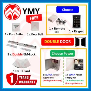 YMY [ DOUBLE EM-LOCK CARD ] WiFi TUYA APP SECURITY DOOR ACCESS SYSTEM FingerPrint DOUBLE EM-LOCK PACKAGE with 12V 5A POWER SUPPLY BOX