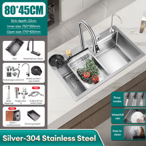 TOAO 304SUS Kitchen Sink Complete Set Waterfall Sink Stainless for Kitchen with Faucet Set Big Single Sink Heavy Duty