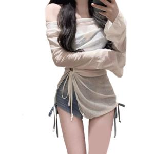 Bộ hai mảnh nữ Halterneck áo tắm với Bồ đồ tắm dài tay coverup Áo sơ mi Halterneck thân trên đồ bơi eo cao Boyshorts